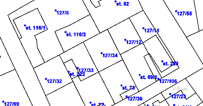Parcela st. 127/34 v KÚ Dřevčice u Brandýsa nad Labem, Katastrální mapa