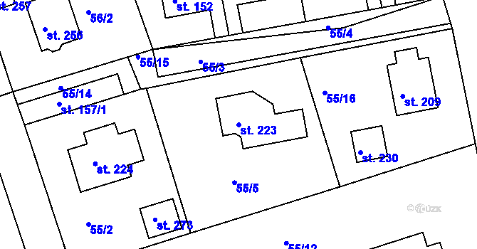 Parcela st. 223 v KÚ Dřevčice u Brandýsa nad Labem, Katastrální mapa