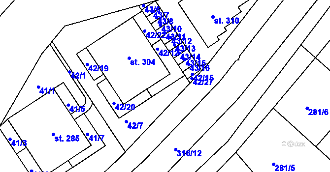 Parcela st. 42/21 v KÚ Dřevčice u Brandýsa nad Labem, Katastrální mapa
