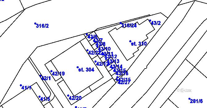 Parcela st. 43/12 v KÚ Dřevčice u Brandýsa nad Labem, Katastrální mapa