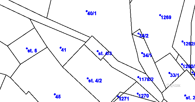 Parcela st. 4/3 v KÚ Dřevčice, Katastrální mapa