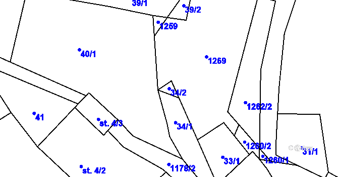 Parcela st. 34/2 v KÚ Dřevčice, Katastrální mapa