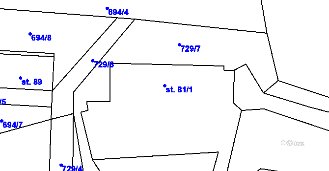 Parcela st. 81/1 v KÚ Dřevčice, Katastrální mapa