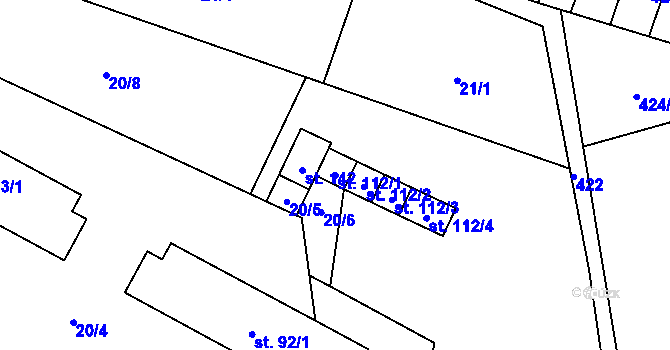 Parcela st. 112/1 v KÚ Dřevčice, Katastrální mapa