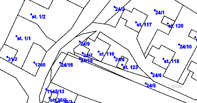 Parcela st. 116 v KÚ Dřevčice, Katastrální mapa