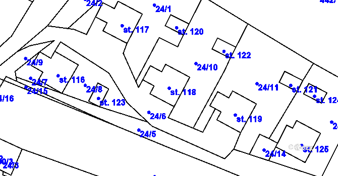Parcela st. 118 v KÚ Dřevčice, Katastrální mapa