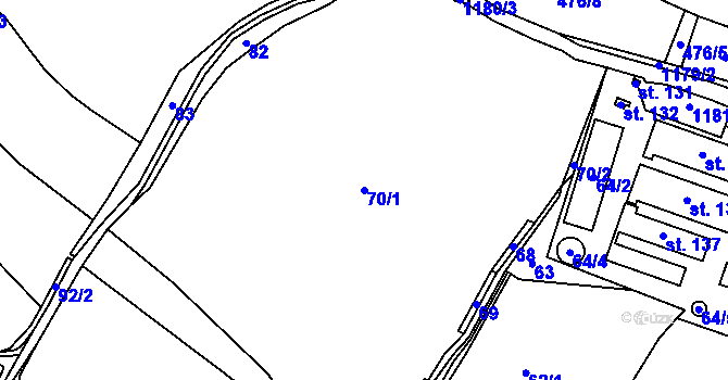 Parcela st. 70/1 v KÚ Dřevčice, Katastrální mapa