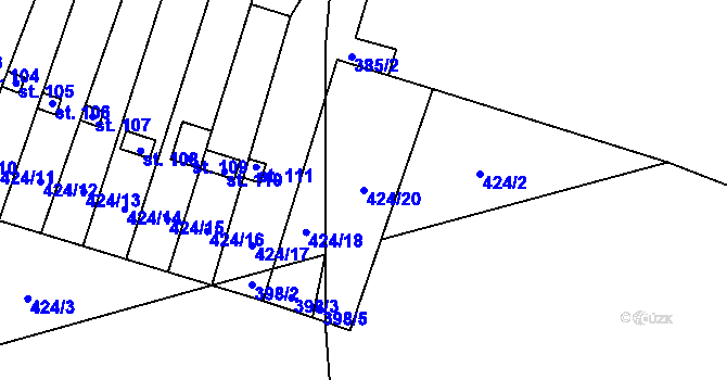 Parcela st. 424/20 v KÚ Dřevčice, Katastrální mapa