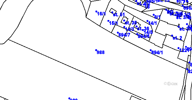 Parcela st. 988 v KÚ Buček, Katastrální mapa