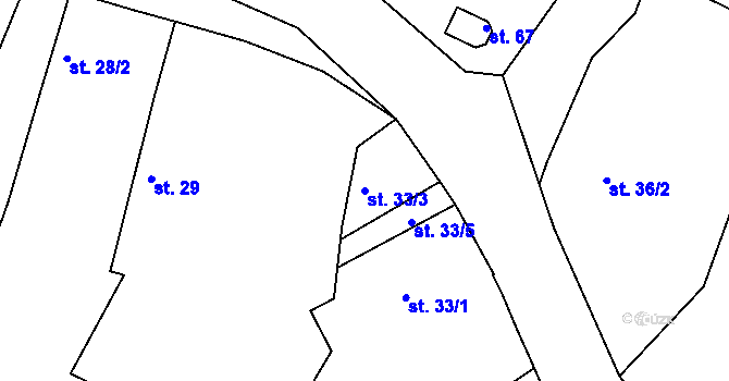Parcela st. 33/3 v KÚ Dřevec, Katastrální mapa