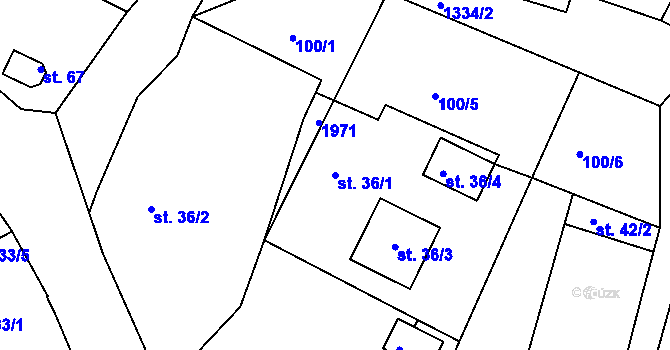 Parcela st. 36/1 v KÚ Dřevec, Katastrální mapa