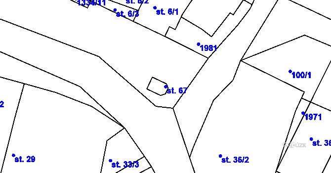 Parcela st. 67 v KÚ Dřevec, Katastrální mapa