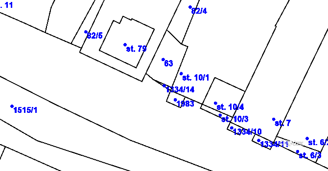 Parcela st. 1334/14 v KÚ Dřevec, Katastrální mapa