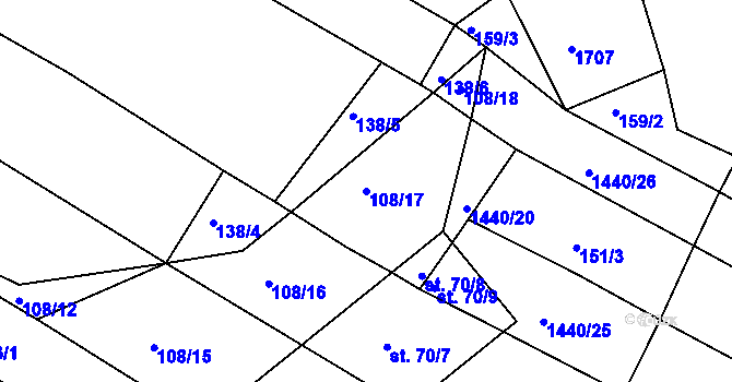 Parcela st. 108/17 v KÚ Dřevec, Katastrální mapa