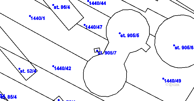 Parcela st. 905/7 v KÚ Dřevec, Katastrální mapa