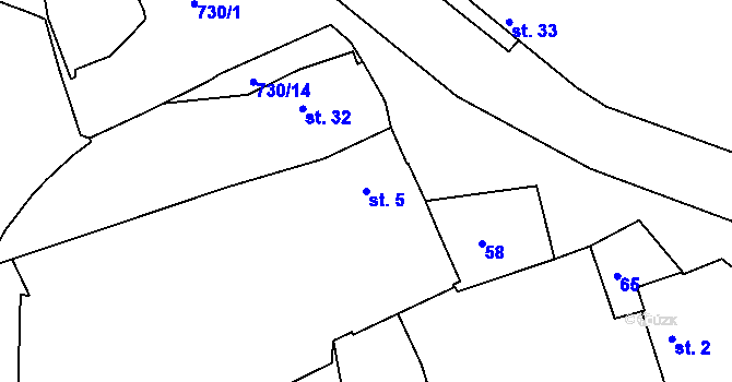 Parcela st. 5 v KÚ Hedčany, Katastrální mapa