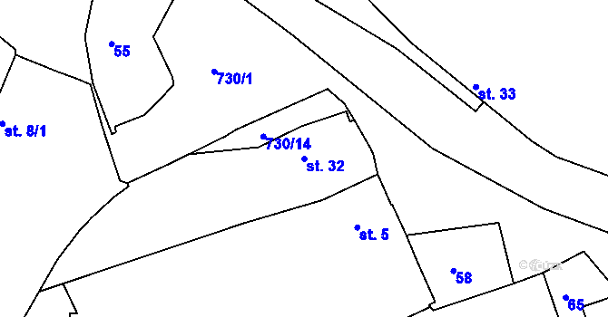Parcela st. 32 v KÚ Hedčany, Katastrální mapa