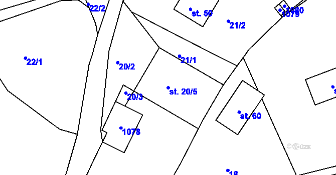 Parcela st. 20/5 v KÚ Hedčany, Katastrální mapa