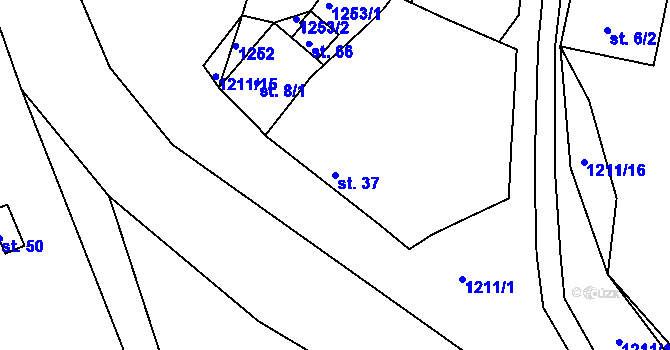 Parcela st. 37 v KÚ Hodyně u Dřevce, Katastrální mapa