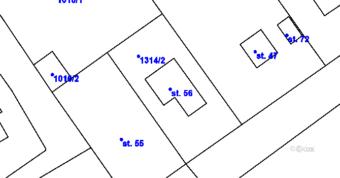 Parcela st. 56 v KÚ Hodyně u Dřevce, Katastrální mapa