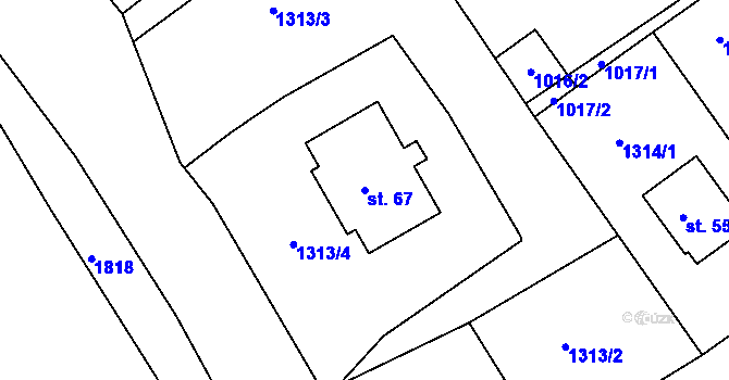 Parcela st. 67 v KÚ Hodyně u Dřevce, Katastrální mapa
