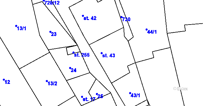 Parcela st. 43 v KÚ Dřevnovice, Katastrální mapa