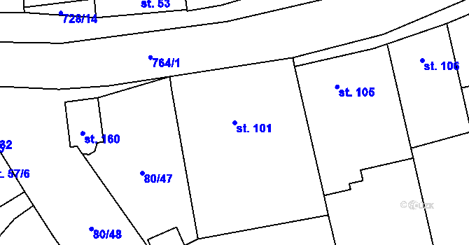 Parcela st. 101 v KÚ Dřevnovice, Katastrální mapa