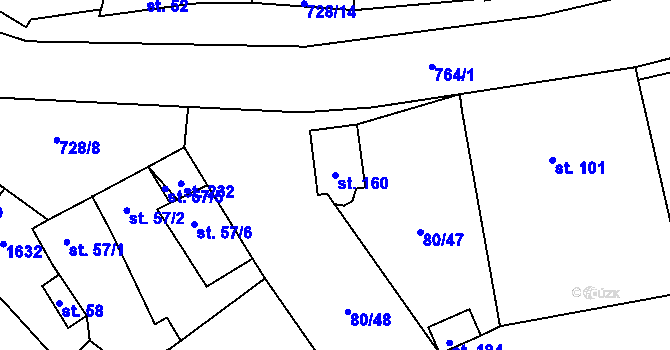Parcela st. 160 v KÚ Dřevnovice, Katastrální mapa