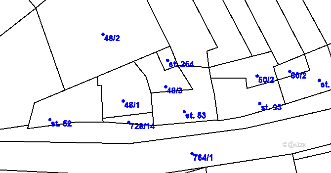 Parcela st. 48/3 v KÚ Dřevnovice, Katastrální mapa