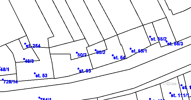 Parcela st. 80/2 v KÚ Dřevnovice, Katastrální mapa
