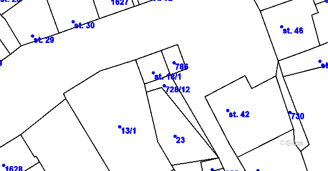 Parcela st. 728/12 v KÚ Dřevnovice, Katastrální mapa