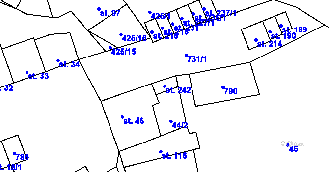 Parcela st. 242 v KÚ Dřevnovice, Katastrální mapa
