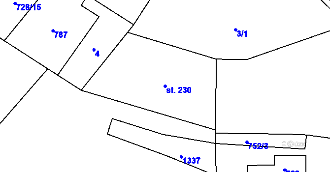 Parcela st. 230 v KÚ Dřevnovice, Katastrální mapa