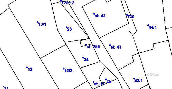 Parcela st. 255 v KÚ Dřevnovice, Katastrální mapa