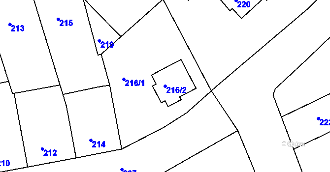 Parcela st. 216/2 v KÚ Dřevohostice, Katastrální mapa