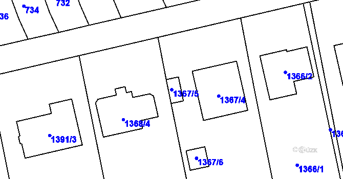 Parcela st. 1367/5 v KÚ Dřevohostice, Katastrální mapa