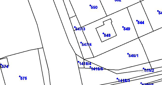 Parcela st. 547/4 v KÚ Dřevohostice, Katastrální mapa