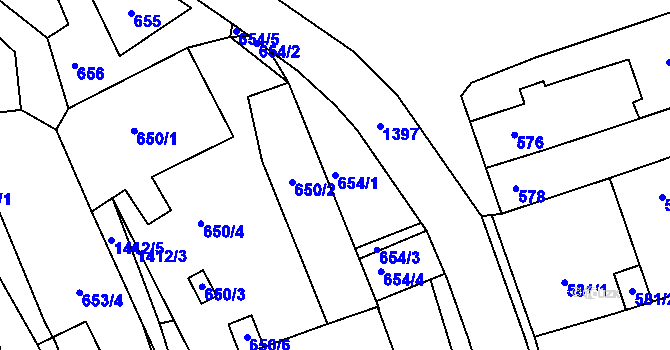 Parcela st. 654/1 v KÚ Dřevohostice, Katastrální mapa