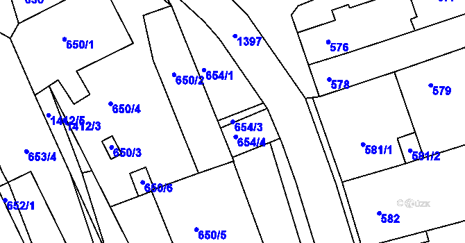 Parcela st. 654/3 v KÚ Dřevohostice, Katastrální mapa