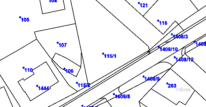 Parcela st. 115/1 v KÚ Dřevohostice, Katastrální mapa