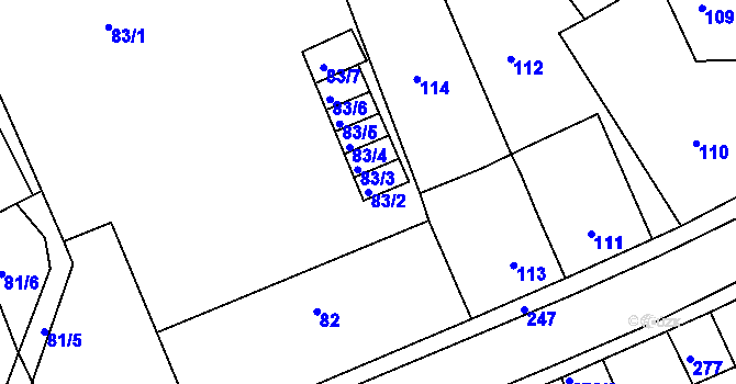 Parcela st. 83/2 v KÚ Dřevohostice, Katastrální mapa