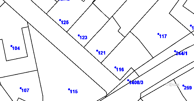 Parcela st. 121 v KÚ Dřevohostice, Katastrální mapa