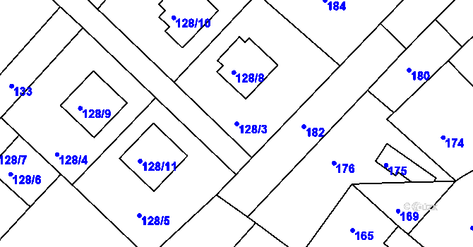 Parcela st. 128/3 v KÚ Dřevohostice, Katastrální mapa