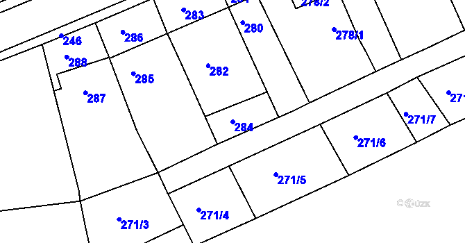 Parcela st. 284 v KÚ Dřevohostice, Katastrální mapa