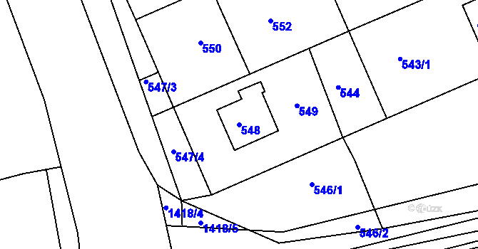 Parcela st. 548 v KÚ Dřevohostice, Katastrální mapa