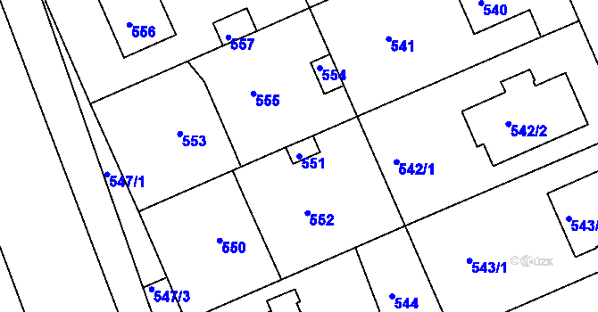 Parcela st. 551 v KÚ Dřevohostice, Katastrální mapa