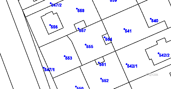 Parcela st. 555 v KÚ Dřevohostice, Katastrální mapa