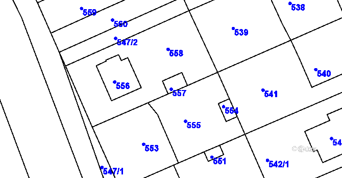 Parcela st. 557 v KÚ Dřevohostice, Katastrální mapa