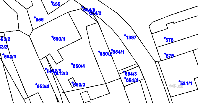 Parcela st. 650/2 v KÚ Dřevohostice, Katastrální mapa