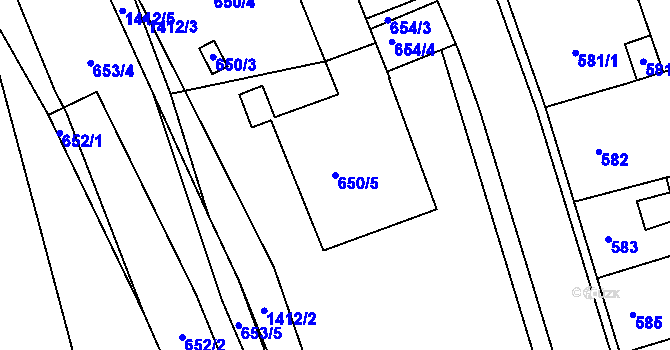 Parcela st. 650/5 v KÚ Dřevohostice, Katastrální mapa